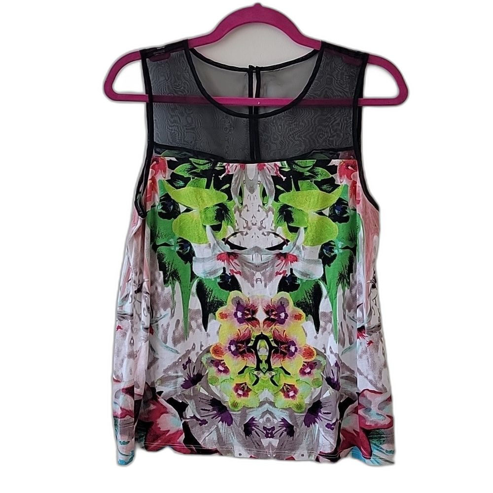 Prabal Gurung for Target Panel Abstract Sheer Tank Top Green Black Size M